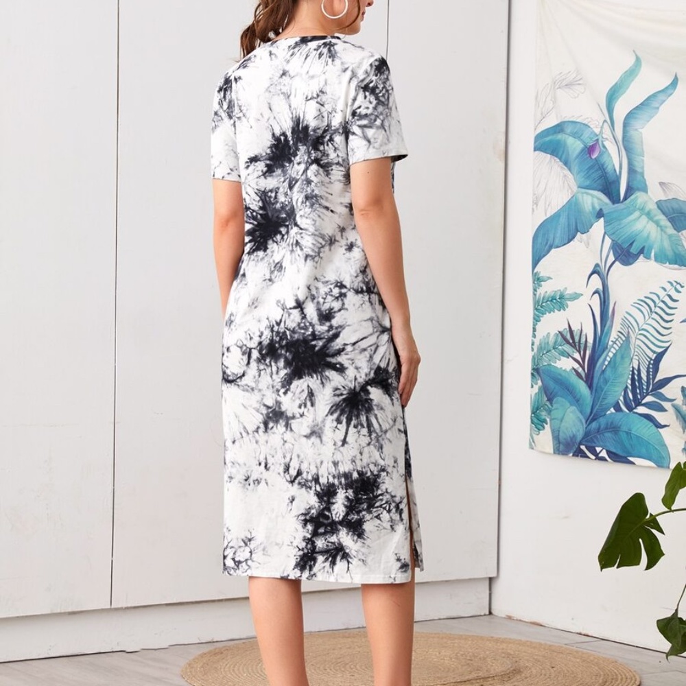 MATERNITY tie dye side slit short sleeve midi dres - Picture 5 of 6